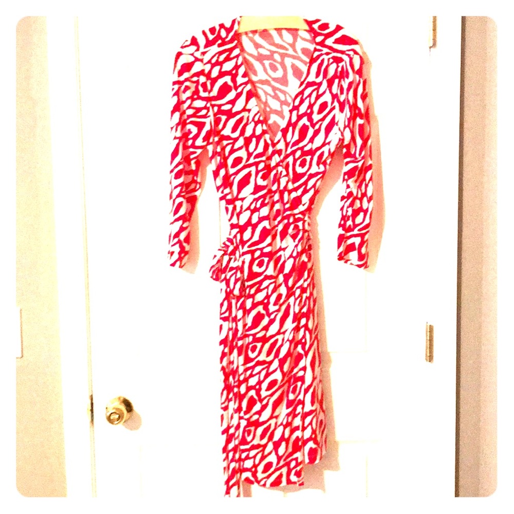 Red & White Wrap Dress, Size 8P